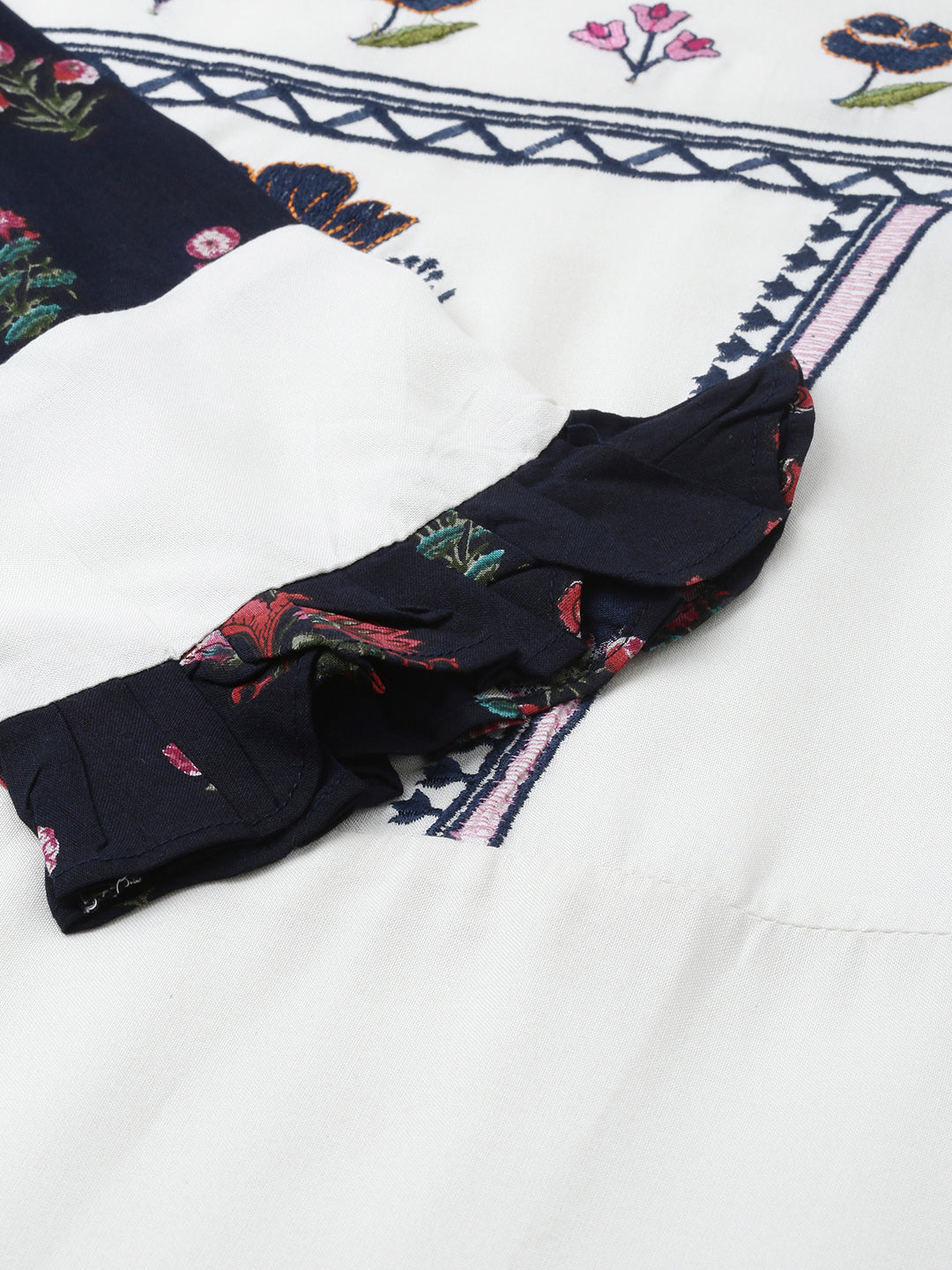 Neerus White Embroidered Anarkali Kurta