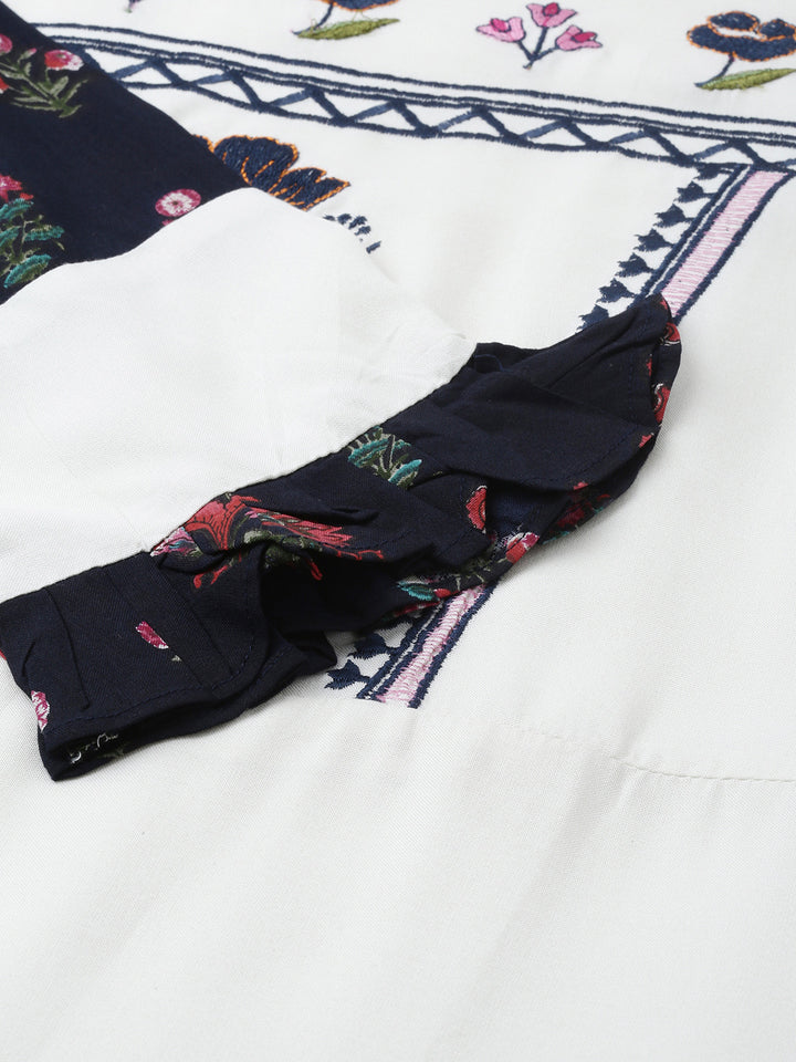 Neerus White Embroidered Anarkali Kurta