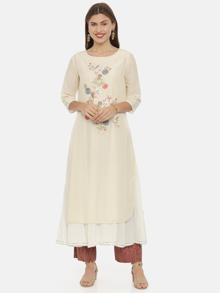 Neerus Beige muslin solid kurti - front view