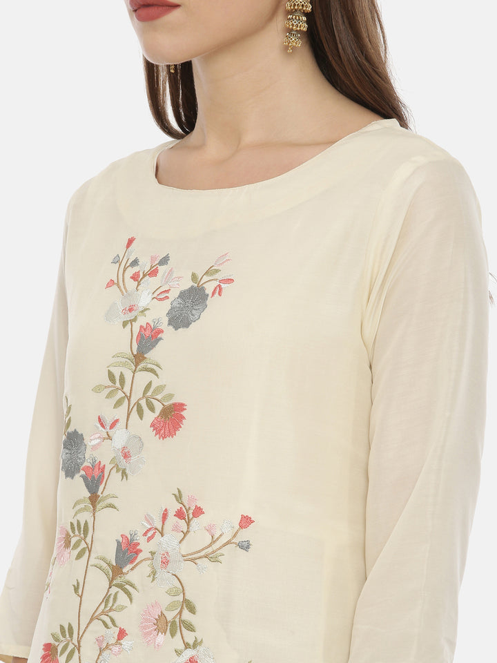 Neerus Beige muslin solid kurti - back view