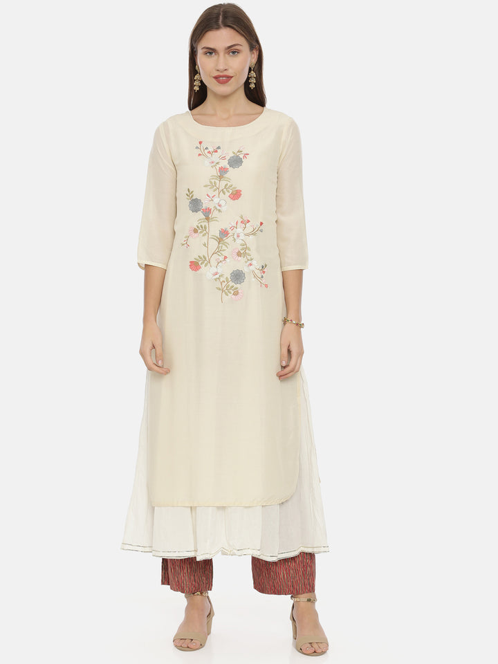 Neerus Beige muslin solid kurti - detail view 3