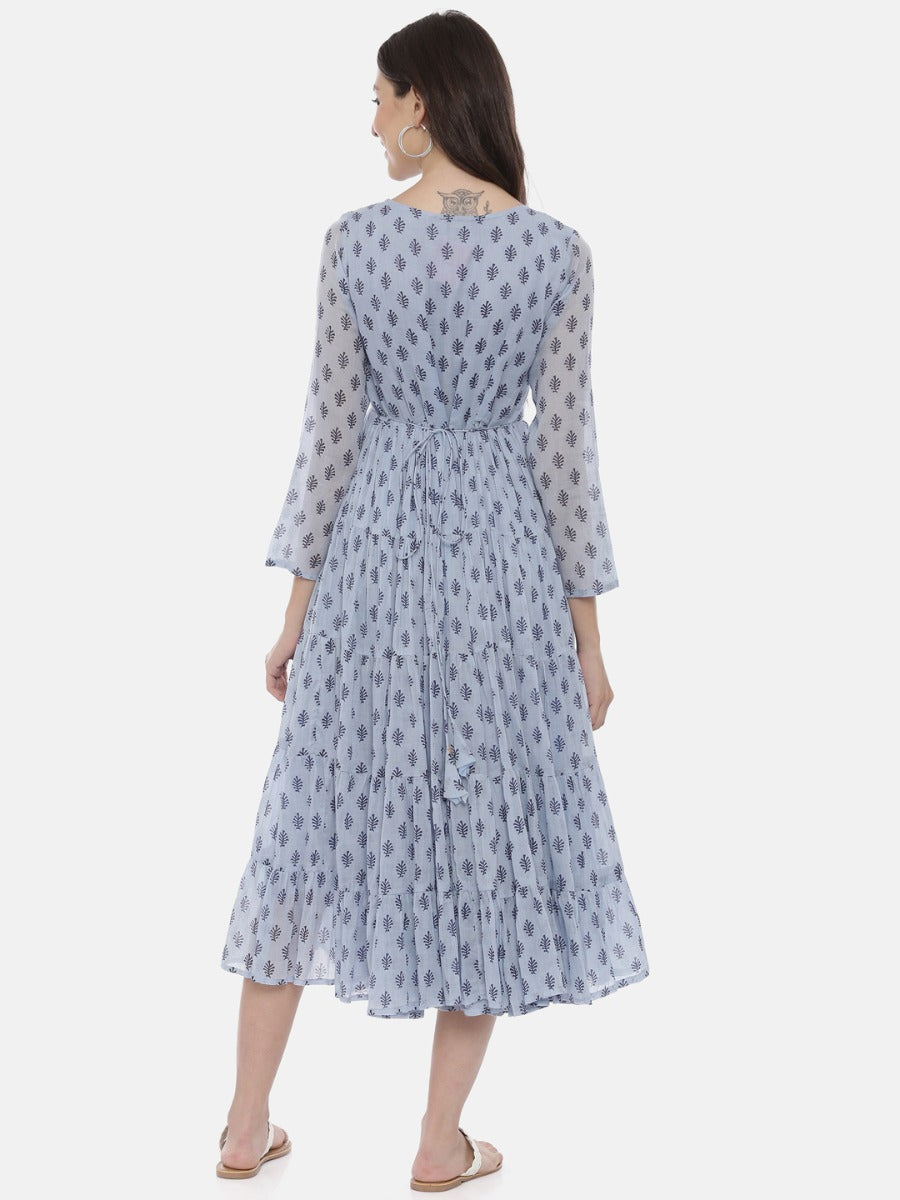 Neerus Blue Embroidered Fit & Flare Kurta