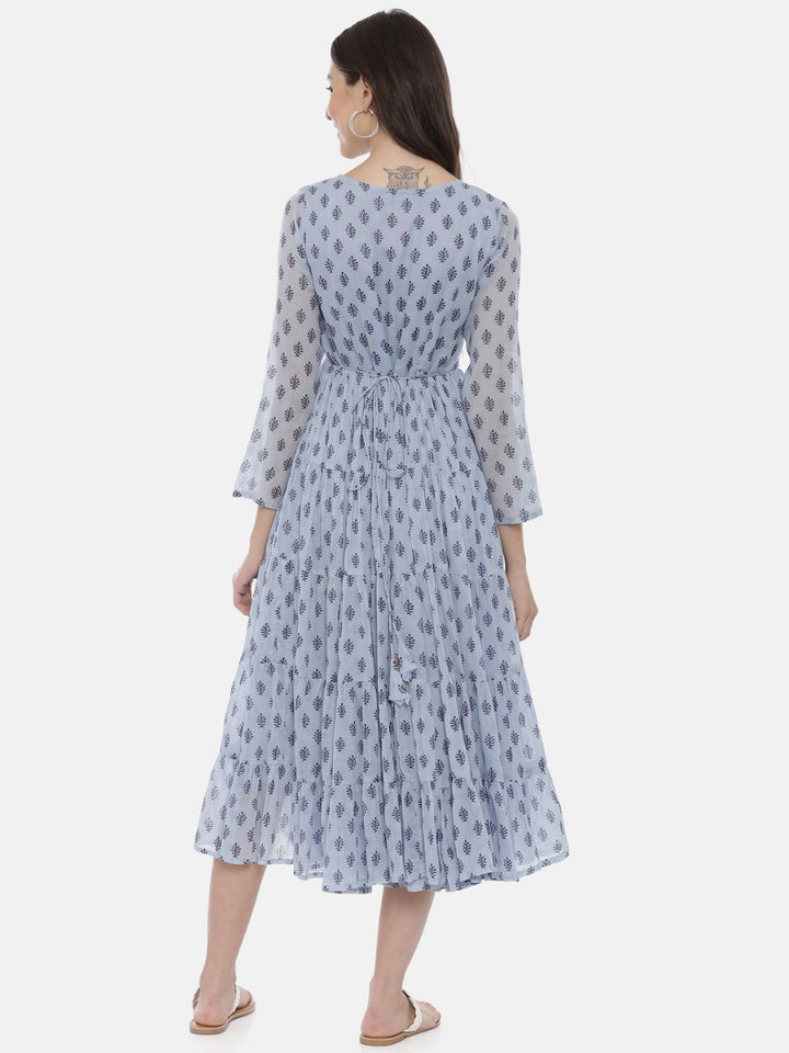 Neerus Blue Embroidered Fit & Flare Kurta