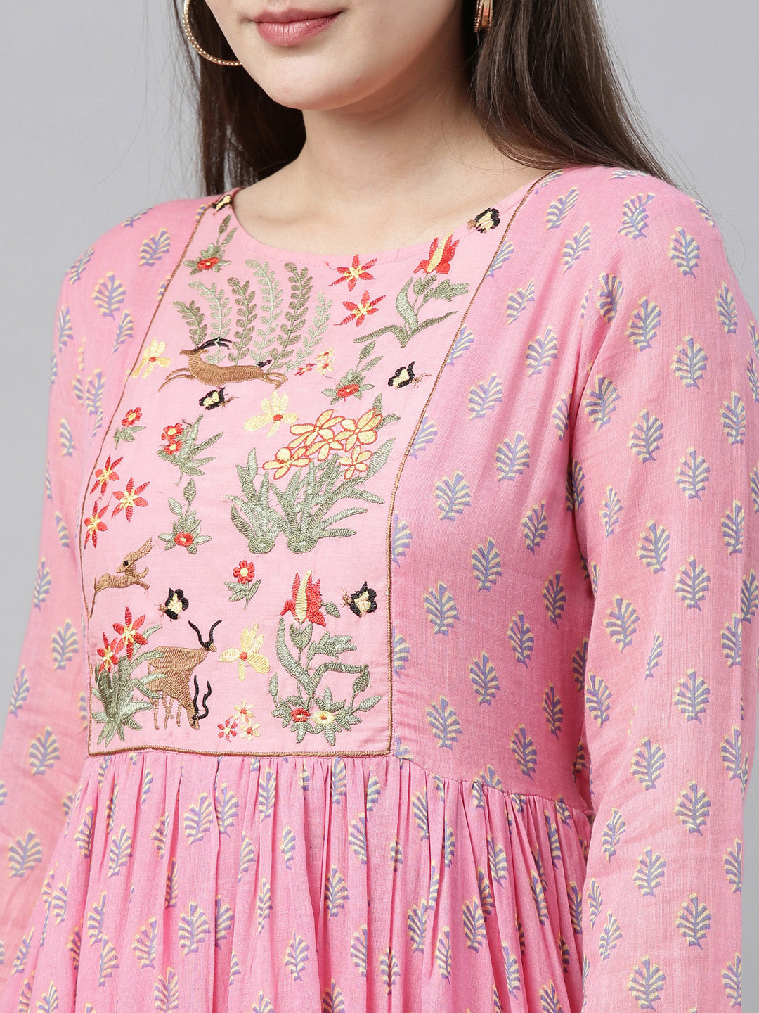 Neerus Pink cotton solid tunic dress - back view