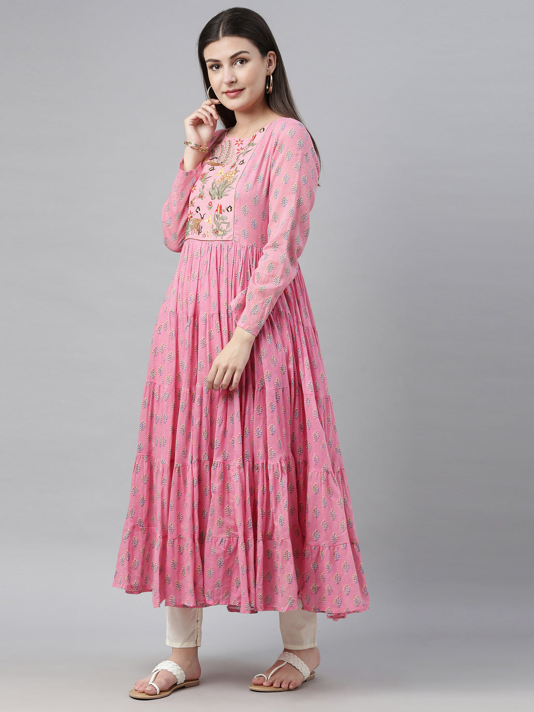 Neerus Pink cotton solid tunic dress - detail view 1