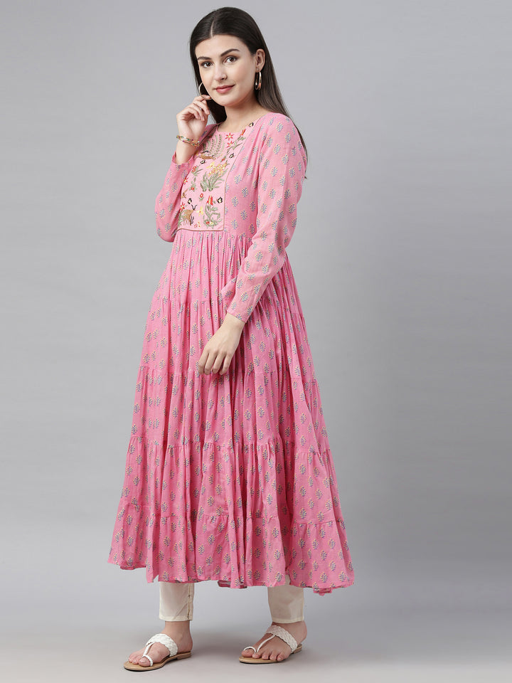 Neerus Pink cotton solid tunic dress - detail view 1