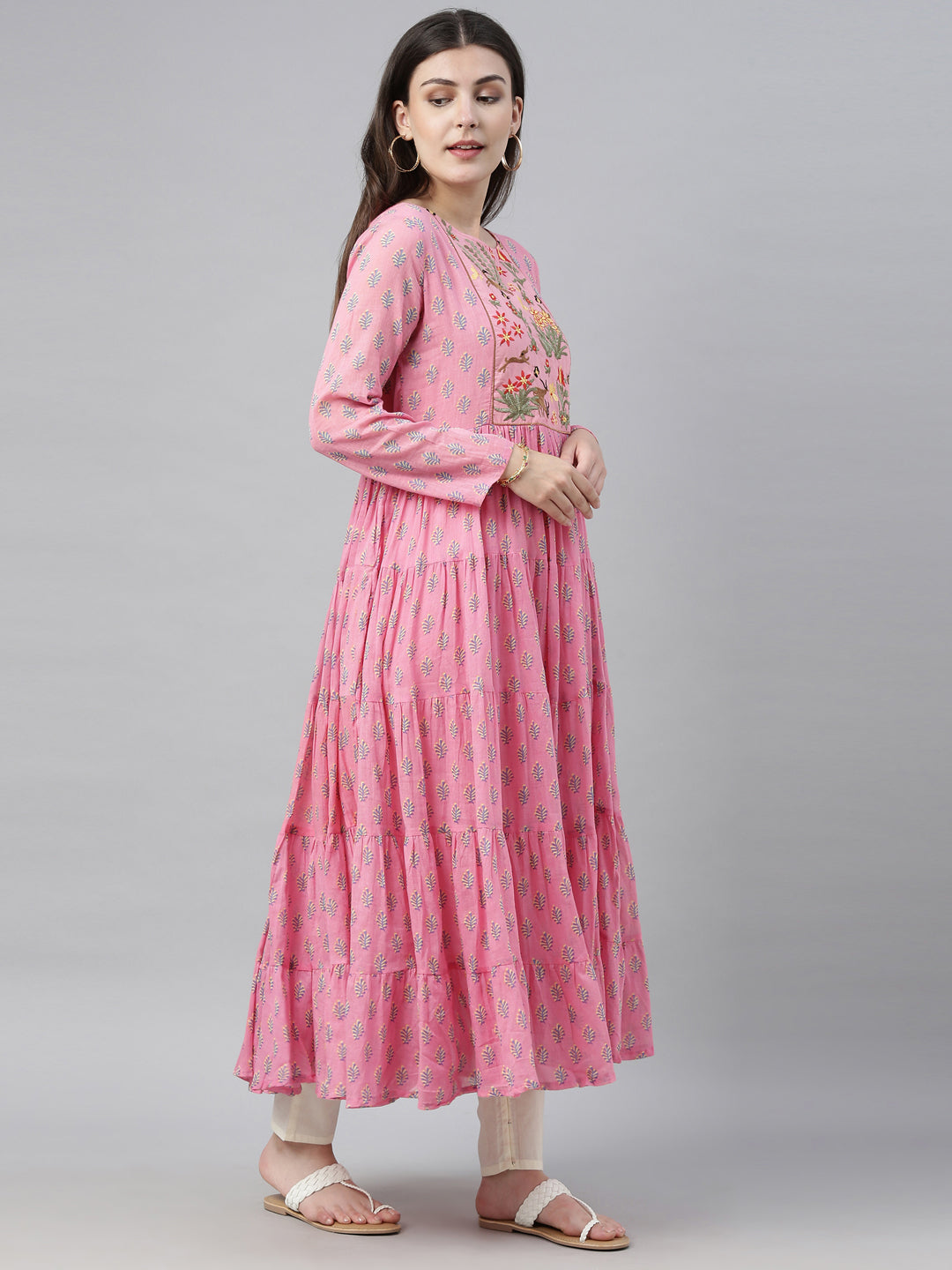 Neerus Pink cotton solid tunic dress - detail view 2