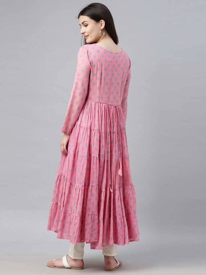Neerus Pink cotton solid tunic dress - detail view 3