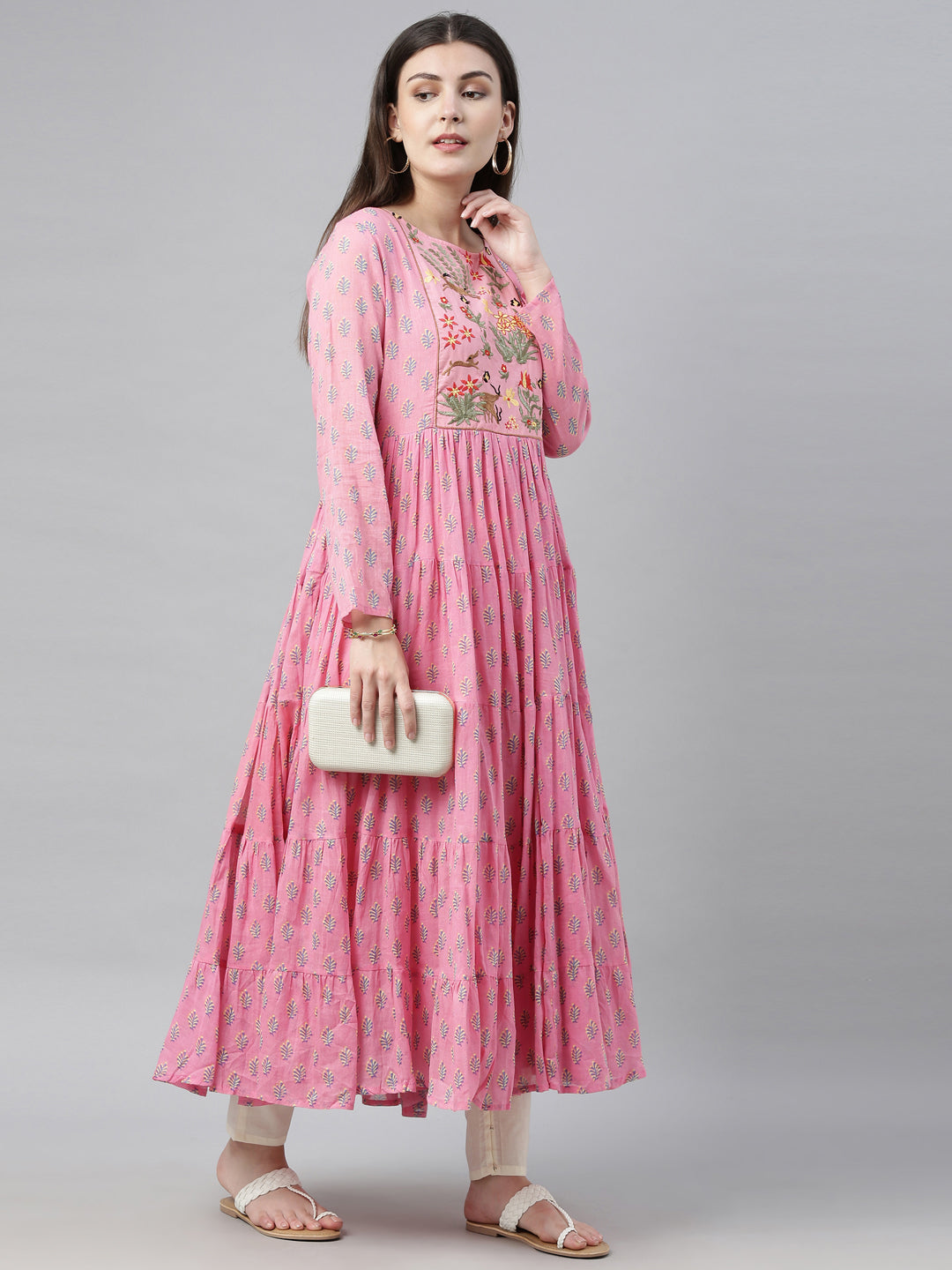 Neerus Pink cotton solid tunic dress - detail view 4