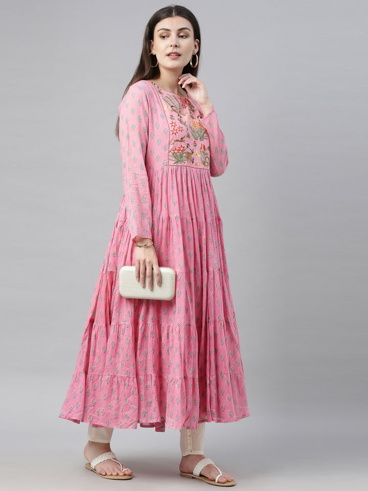 Neerus Pink cotton solid tunic dress - detail view 4