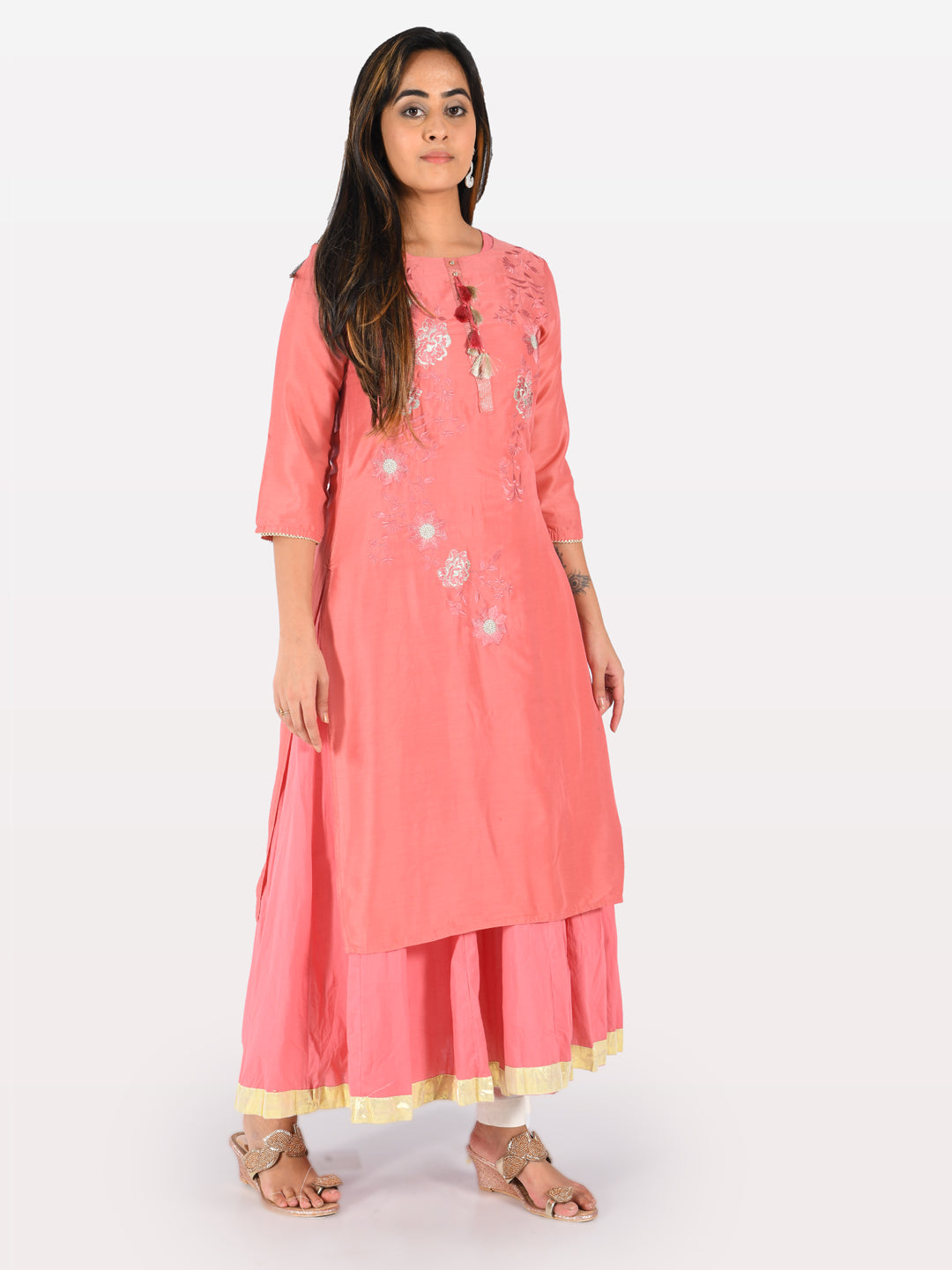 Neerus Pink muslin straight kurti - detail view 2