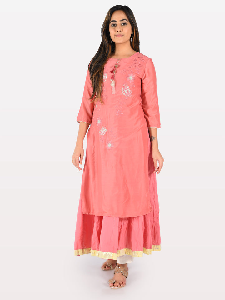 Neerus Pink muslin straight kurti - back view