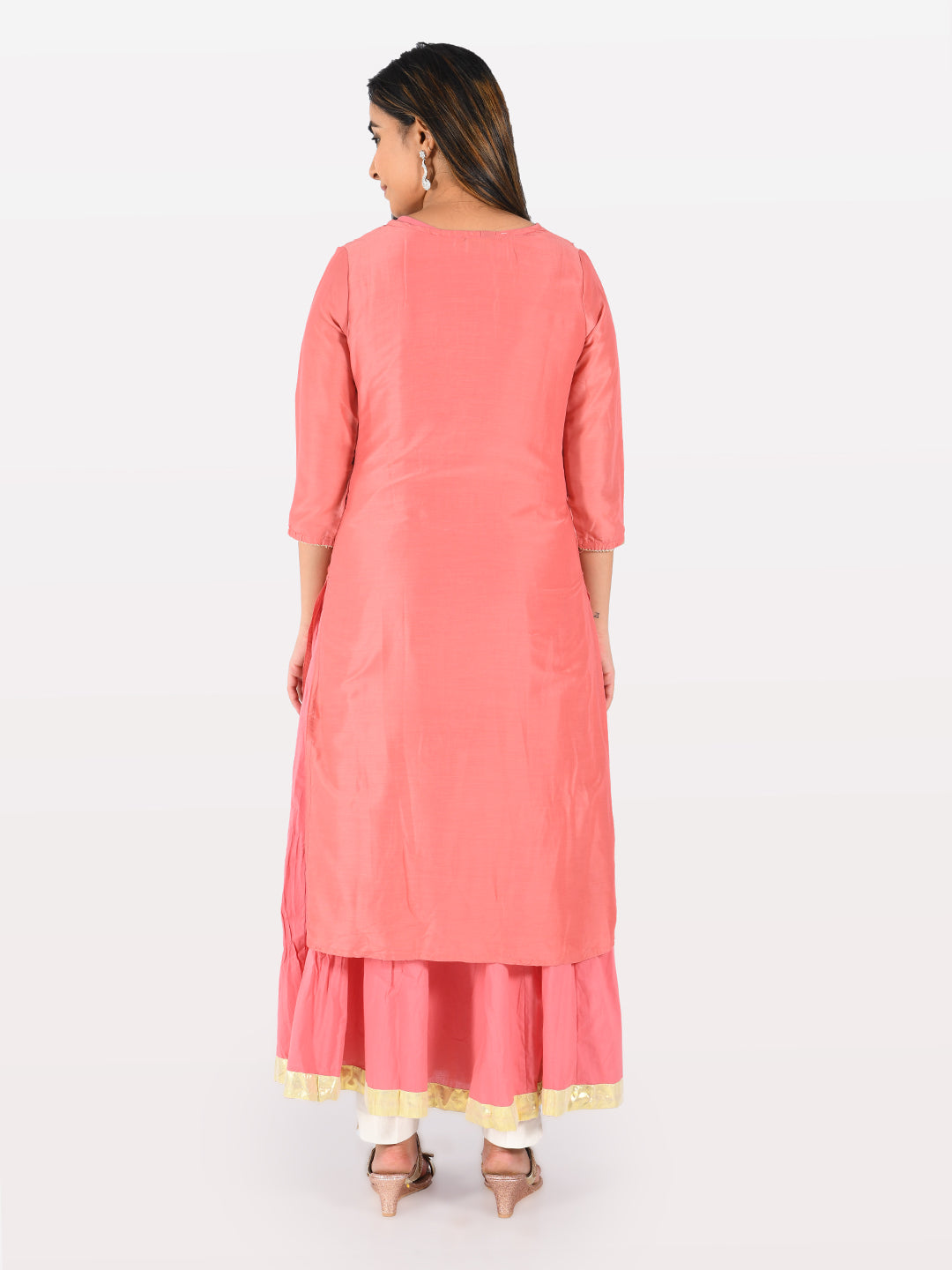 Neerus Pink muslin straight kurti - side view