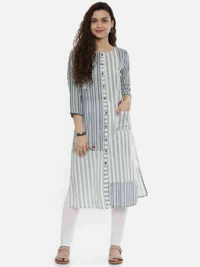 Neeru's White Striped Straight Kurta