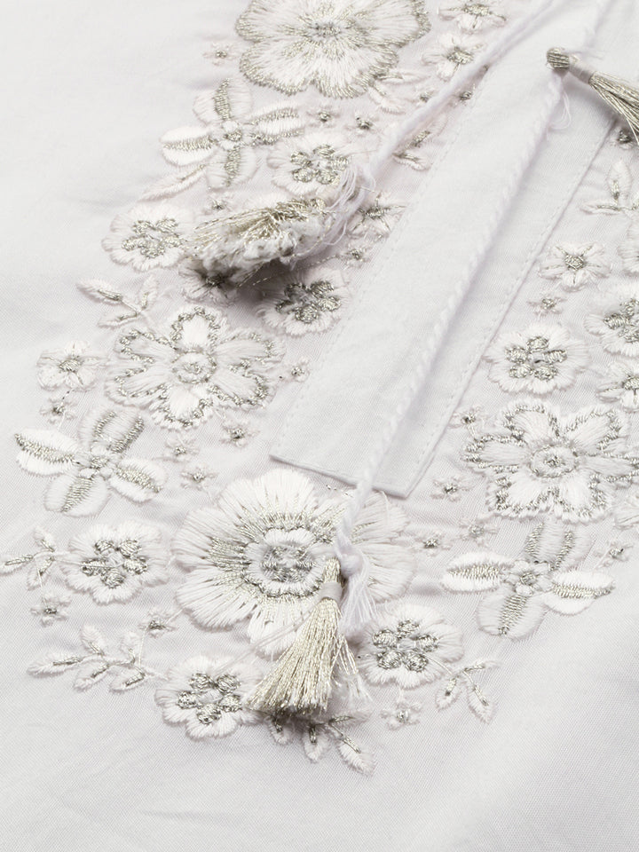 Neerus White muslin embroidered layered kurta - back view