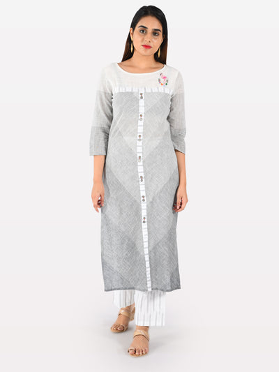 Neeru's Grey Striped Straight Kurta