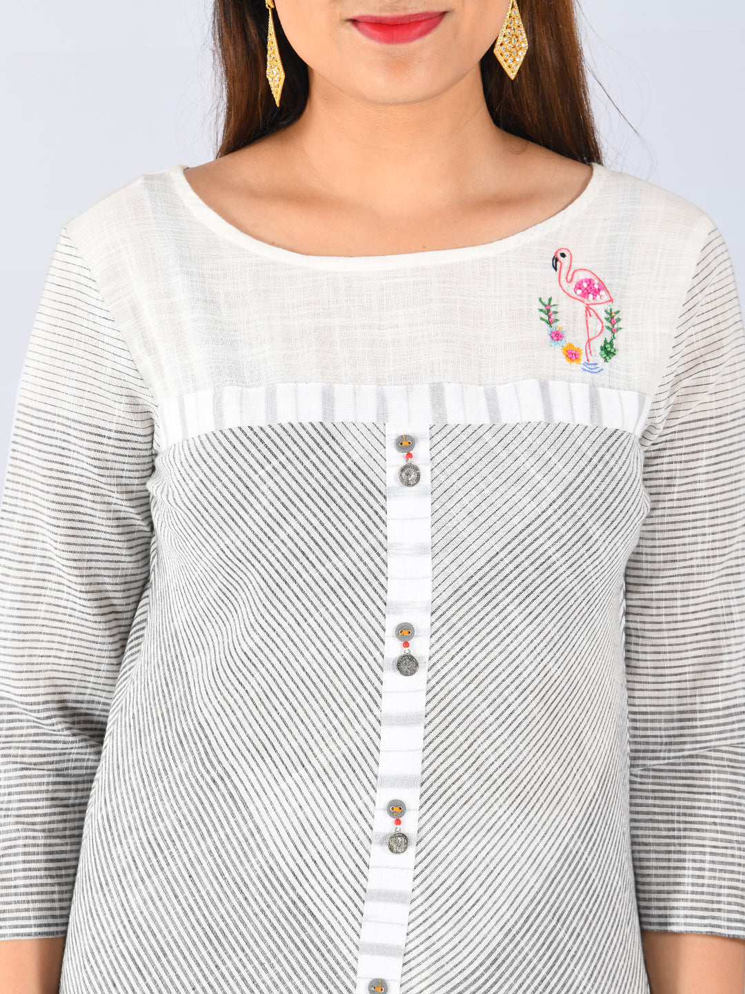 Neeru's Grey Striped Straight Kurta