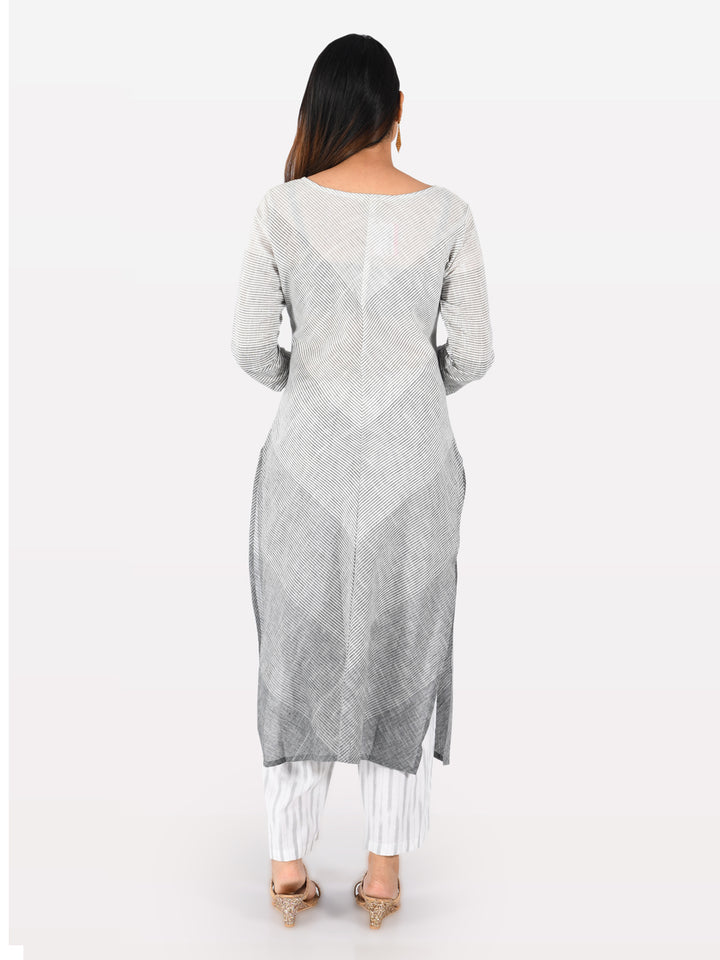 Neerus Grey Striped Straight Kurta