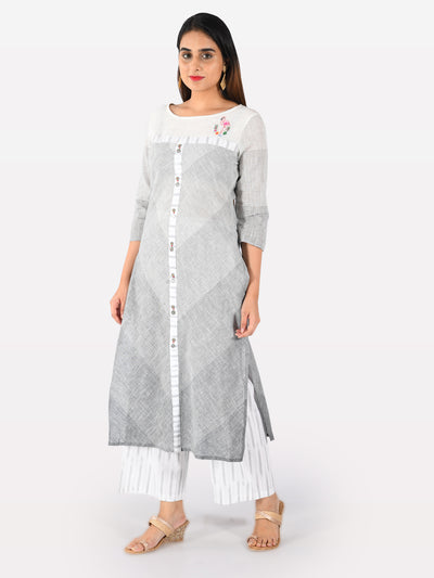 Neeru's Grey Striped Straight Kurta