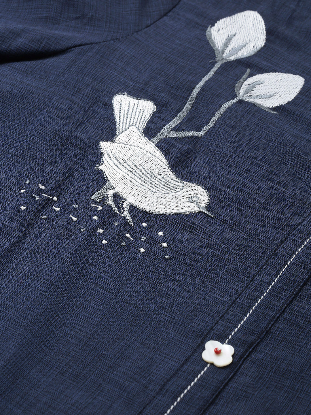 Neerus Blue cotton embroidered straight kurti - back view