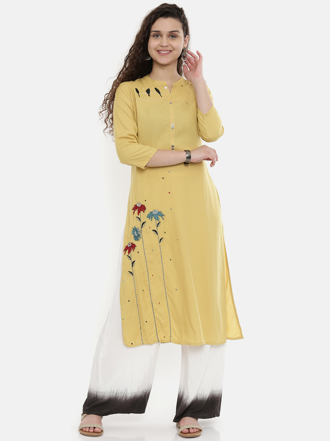 Neerus Yellow Embroidered Straight Kurta
