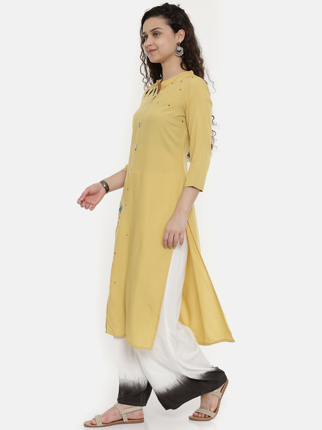 Neerus Yellow Embroidered Straight Kurta