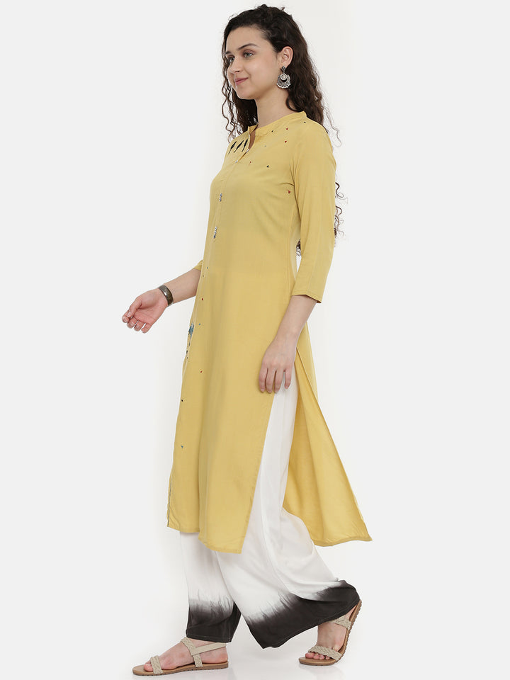 Neerus Yellow Embroidered Straight Kurta