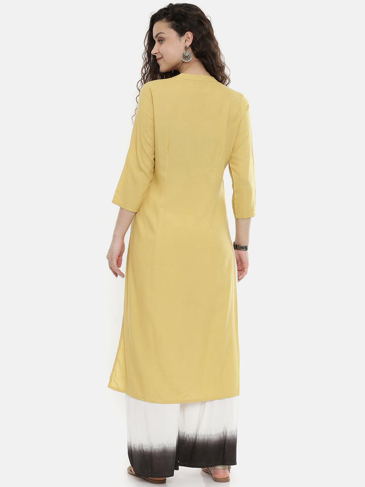 Neerus Yellow Embroidered Straight Kurta