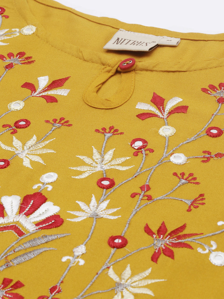 Neerus Yellow Embroidered Straight Kurta