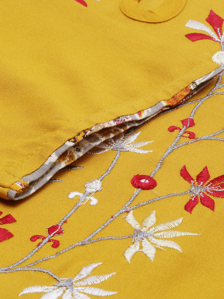 Neerus Yellow Embroidered Straight Kurta