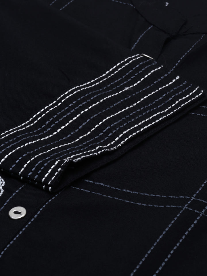 Neerus Black embellished zari straight kurta - detail view 1