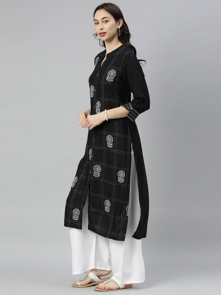 Neerus Black embellished zari straight kurta - detail view 2