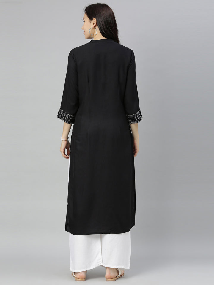 Neerus Black embellished zari straight kurta - detail view 4