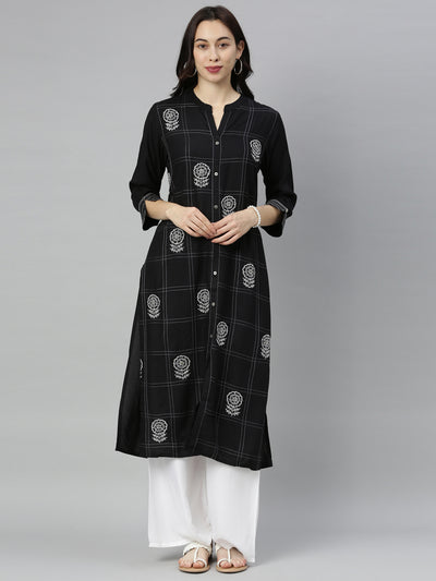 Neeru's Black Zari Straight Kurta