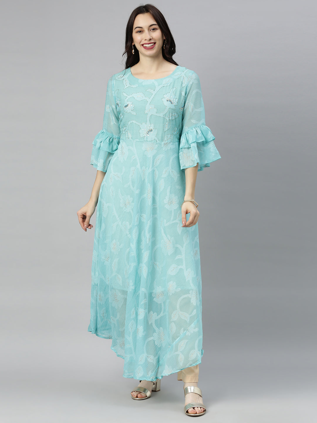 Neerus Rama Colour Chiffon Fabric Tunic "52"