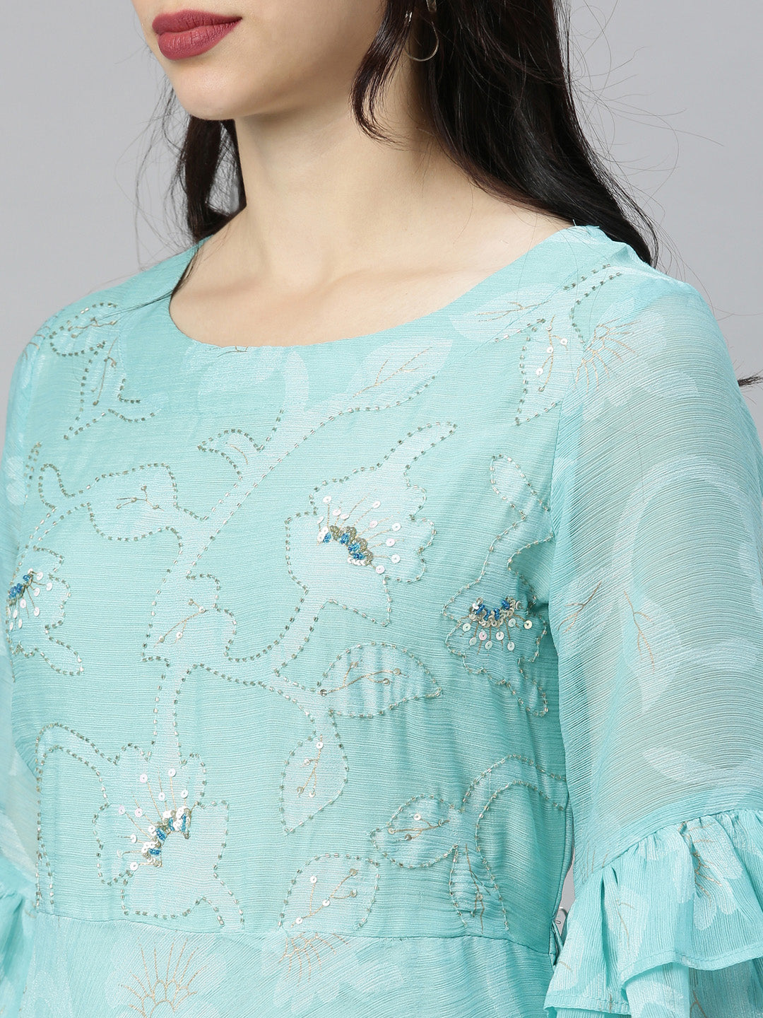 Neerus Rama Colour Chiffon Fabric Tunic "52"
