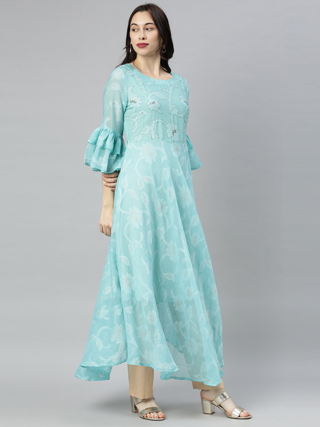 Neerus Rama Colour Chiffon Fabric Tunic "52"