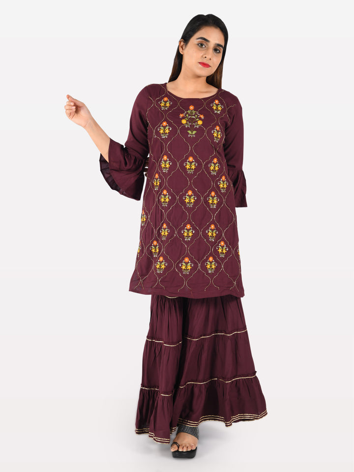Neerus Purple Embroidered Straight Kurta