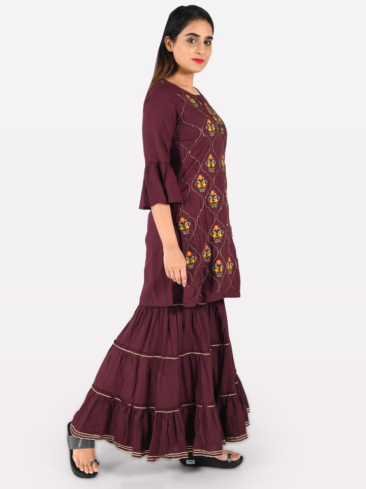 Neerus Purple Embroidered Straight Kurta