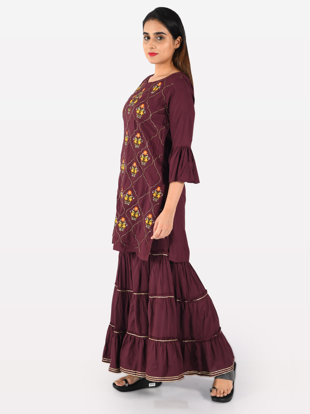 Neerus Purple Embroidered Straight Kurta
