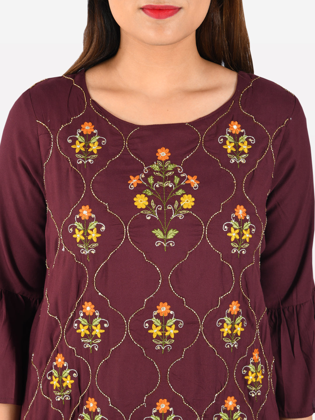 Neerus Purple Embroidered Straight Kurta
