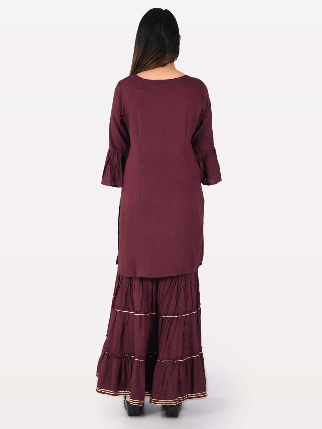 Neerus Purple Embroidered Straight Kurta