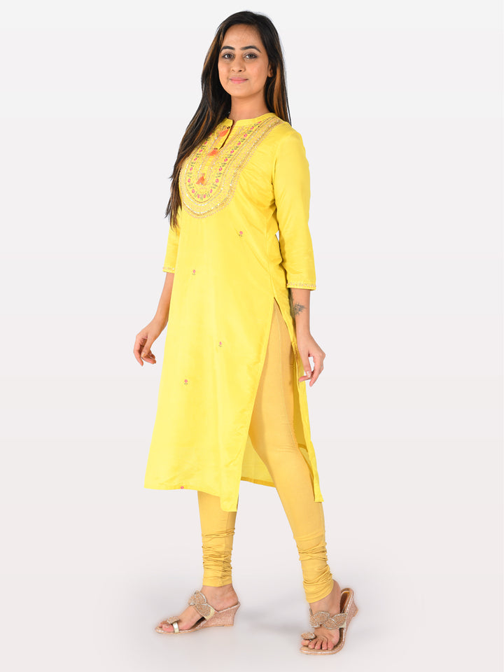 Neerus Yellow Embroidered Straight Kurta