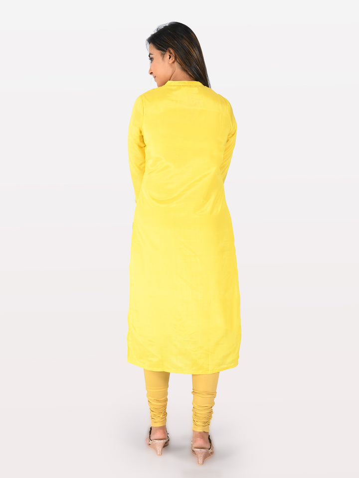 Neerus Yellow Embroidered Straight Kurta