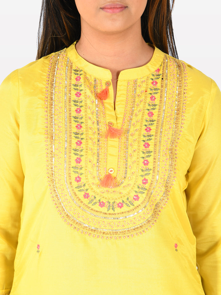 Neerus Yellow Embroidered Straight Kurta