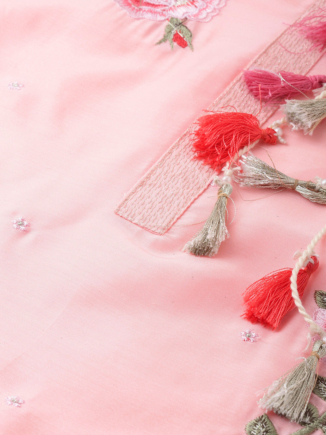Neerus Pink muslin embroidered A-line kurta layered - back view