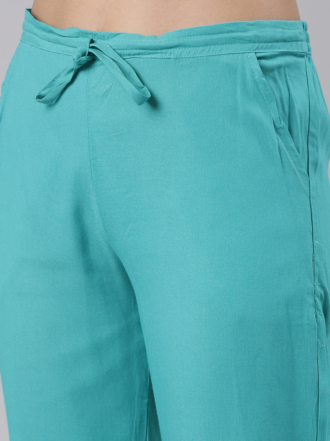 Neerus Sea Green Regular Calf Length Embroidered Kurta Solid Palazzos With Dupatta