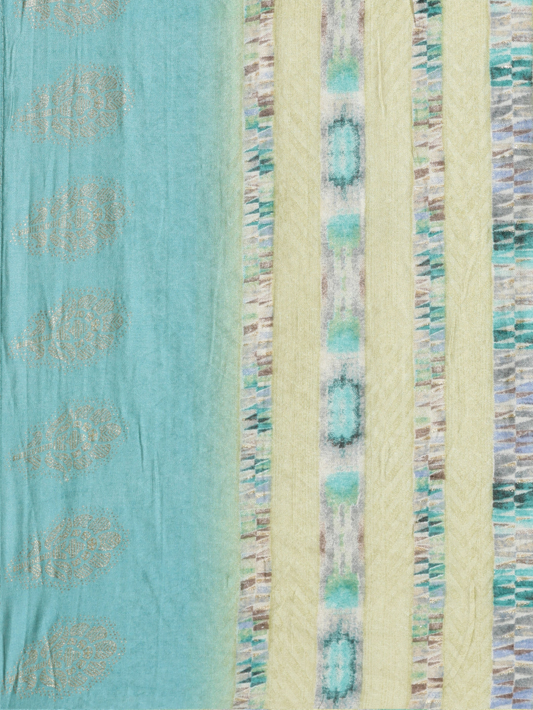 Neerus Green silk printed anarkali kurta set - detail view 4