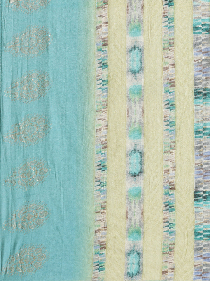 Neerus Green silk printed anarkali kurta set - detail view 4