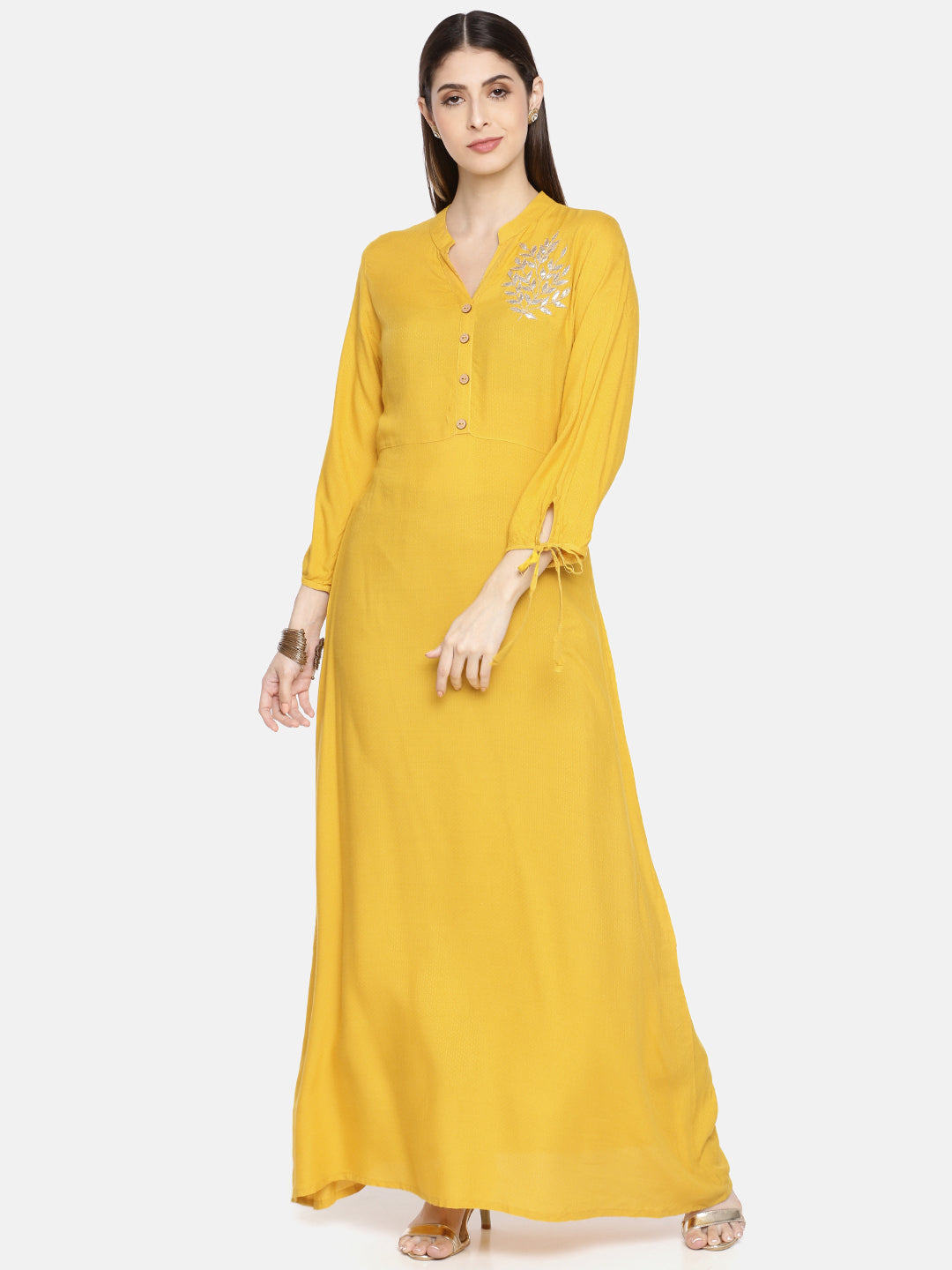 Neerus Women Mustard Yellow Solid A-Line Kurta